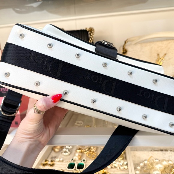 Vintage Rare model Christian Dior Hardcore Shoulder Bag Swarovski Crystals B&W - Picture 9 of 16